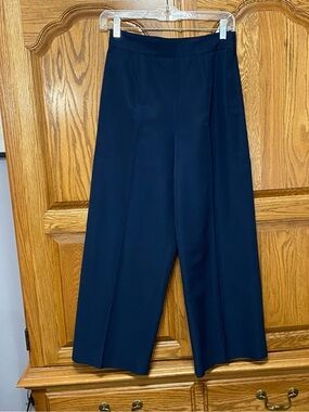 Apiece Apart Navy Silk Cropped Trousers Sz 4 Pull On Smooth Front Wide Leg Pants